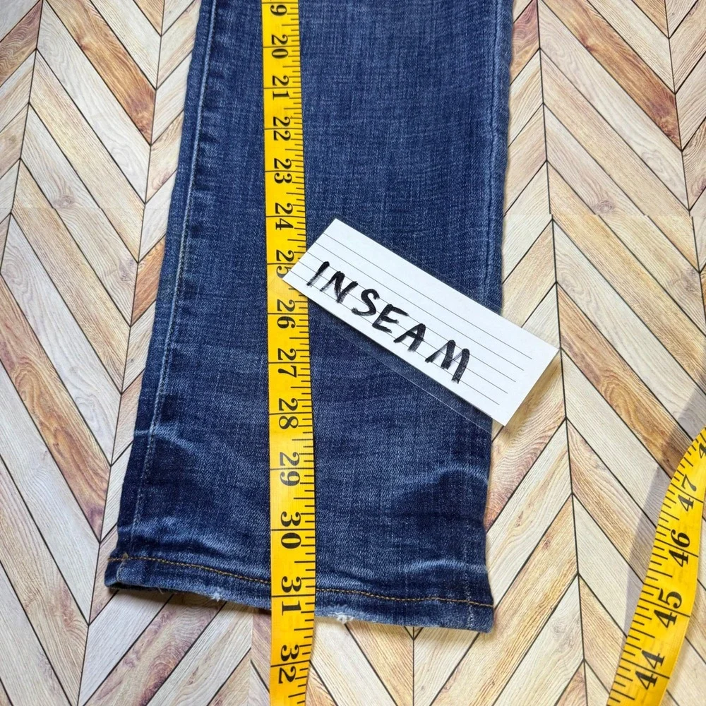 American Eagle Slim Straight Jeans Womens 28x32‎ Dark Wash Distressed Denim